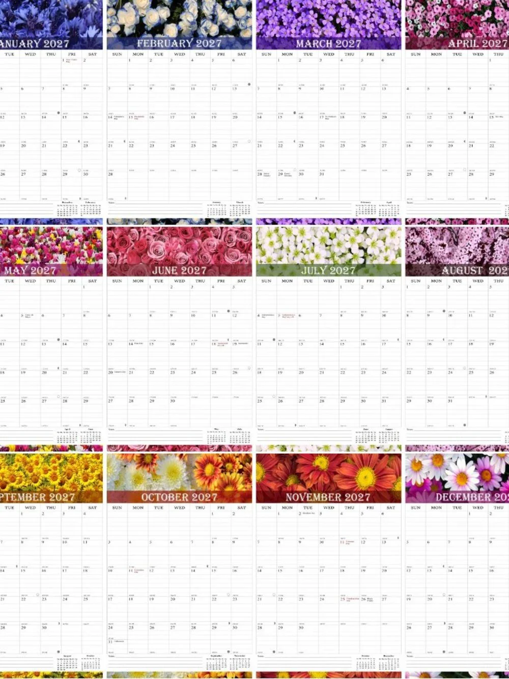 2027 Wall Calendar Spiral-bound Twin-Wire Binding - 12 Months 8.5